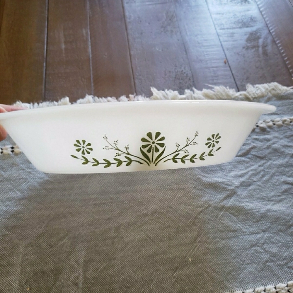 Green Floral Patterned White Serving Bowl